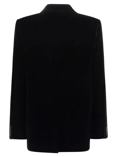 Saint Laurent Cassandre Double-breasted Wool Gabardine Blazer In Black