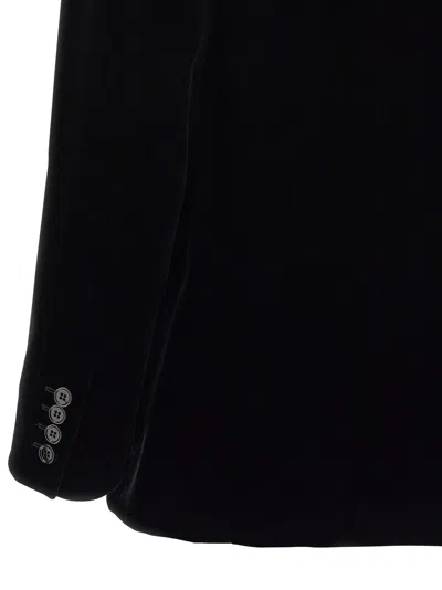 Saint Laurent Cassandre Double-breasted Wool Gabardine Blazer In Black