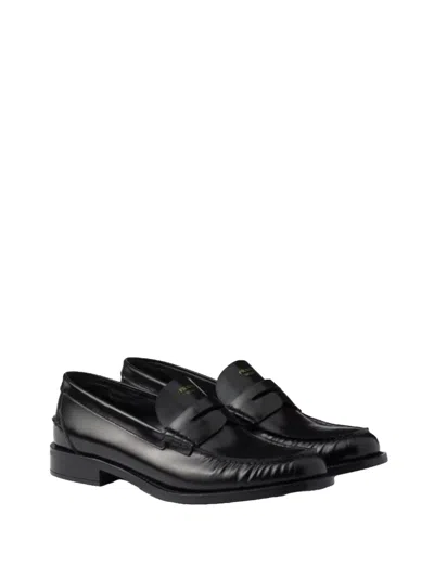 Prada 20mm Brushed-leather Band Loafers In Black