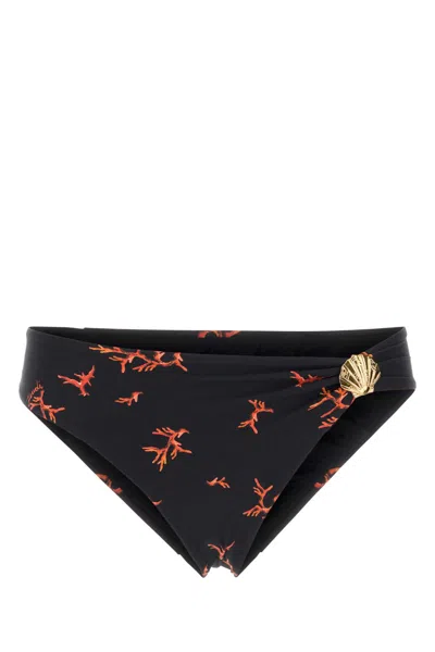 Fendi Printed Stretch Nylon Bikini Bottom In Black