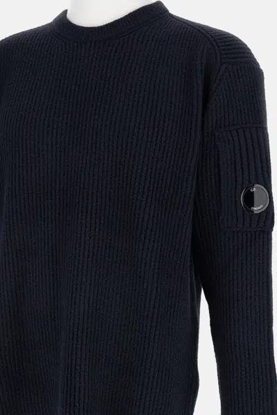 C.p. Company Knitwear Crew Neck In Fleece Knit In Blue