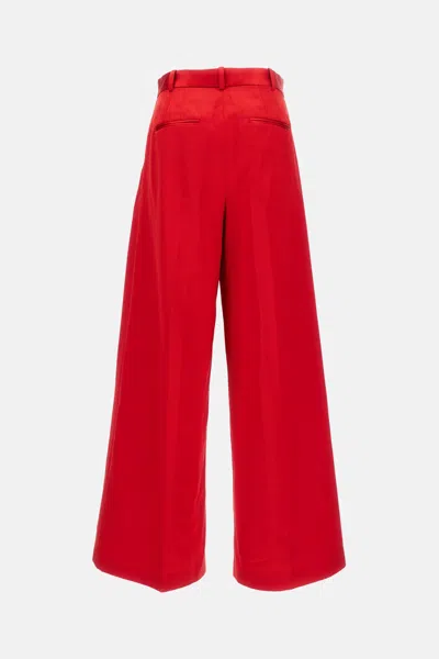Polo Ralph Lauren Pleated Wide-leg Satin Pants In Red