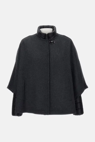 Fay Hook-fastening Wool Cape In Gray