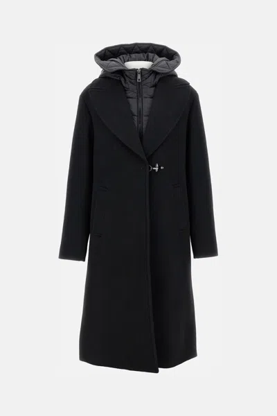 Fay Coat With Nylon Hoodie In Black