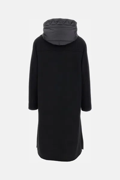 Fay Coat With Nylon Hoodie In Black