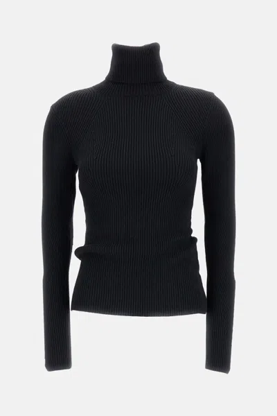 Junya Watanabe Stretch Wool Turtleneck Sweater In Black