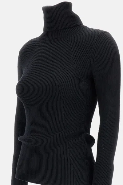 Junya Watanabe Stretch Wool Turtleneck Sweater In Black