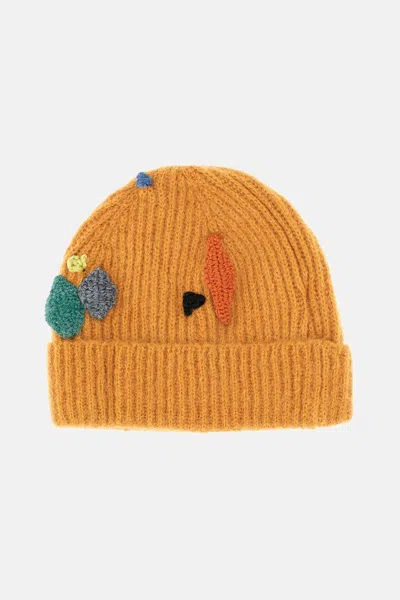 Exquisite J Embroidered Ribbed Beanie Hat In Yellow