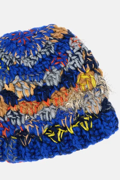 Exquisite J Striped Wool Beanie In Blue