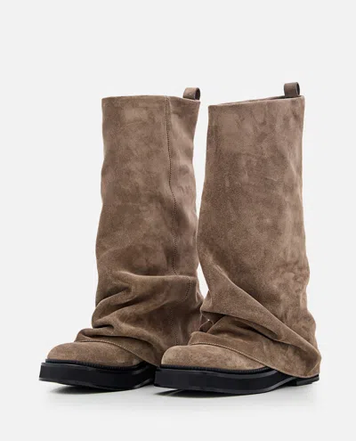 Attico Suede Robin Combat Boots In Brown
