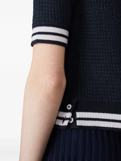 Thom Browne Tie-neck Cricket-stripe Polo Shirt In Blue