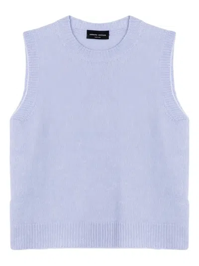 Roberto Collina Sleeveless Crew Neck Ribbed Hem Waistcoat In Blue