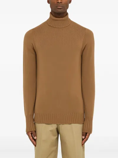 Drumohr Camel-coloured Turtleneck Sweater In Wool In Brown