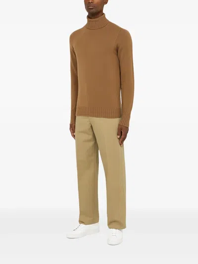 Drumohr Camel-coloured Turtleneck Sweater In Wool In Brown