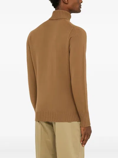 Drumohr Camel-coloured Turtleneck Sweater In Wool In Brown