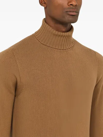 Drumohr Camel-coloured Turtleneck Sweater In Wool In Brown