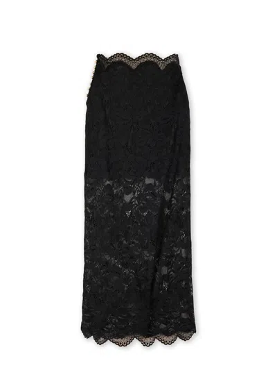 Rabanne Floral Lace Midi Skirt With Golden Buttons In Black