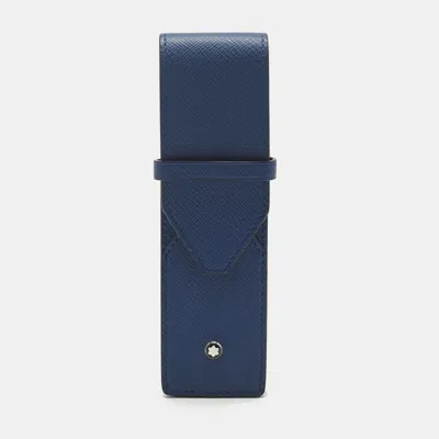 Pre-owned Montblanc Blue Leather 2 Pen Pouch Holder