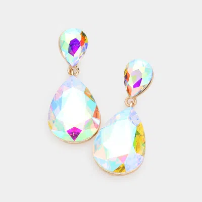 Fashnzfab Crystal Double Teardrop Evening Earrings - Ab, Gold In Multi