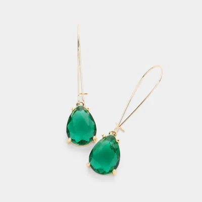 Fashnzfab Teardrop Stone Dangle Evening Earrings - Emerald In Gold