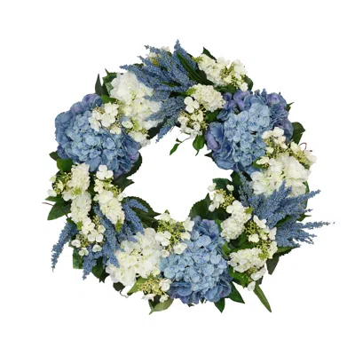 Creative Displays 28" Grapevine Wreath With Sunflowers, Hydrangeas, Heather And Bows In Blue