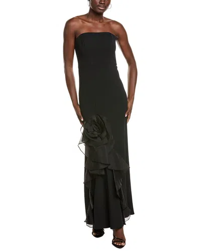 Aidan Mattox Cascading Rose Column Gown In Black
