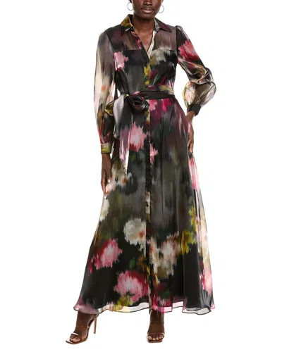 Julia Jordan Abstract Floral Long Sleeve Organza Gown In Black
