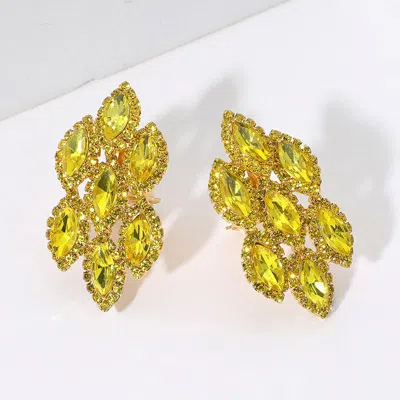 Fashnzfab Marquise Stone Embellished Clip On Earrings In Yellow