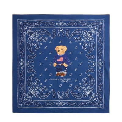 Polo Ralph Lauren Bear Print Cotton Scarf In Blue