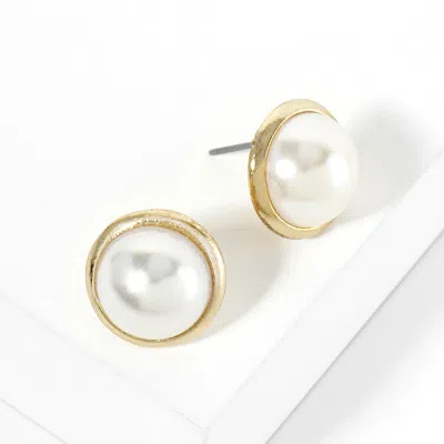 Fashnzfab Pearl Stud Earrings - Gold In White