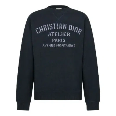 Dior Lettered Round Neck Pullover Sweater For Men Navy In Multi