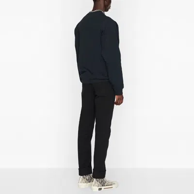 Dior Lettered Round Neck Pullover Sweater For Men Navy In Multi