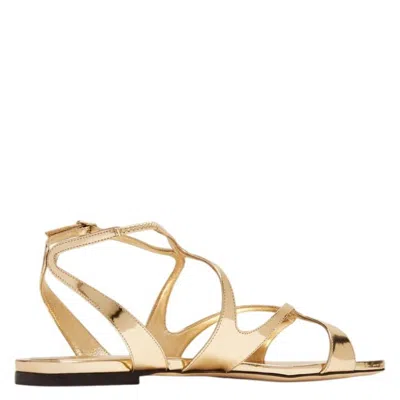 Jimmy Choo Ayla Flat Leather Sandals In Gold