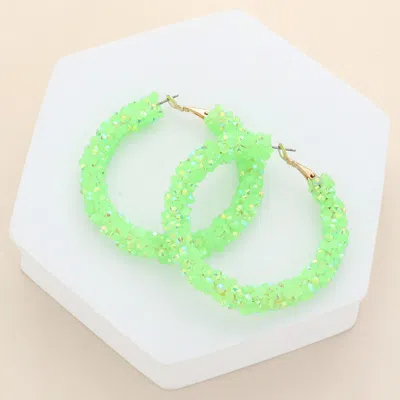 Fashnzfab Faceted Stone Beaded Hoop Earrings - Gold, Green In Green