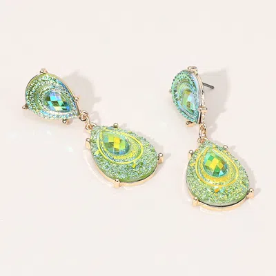 Fashnzfab Teardrop Stone Druzy Dangle Earrings - Lime In Green