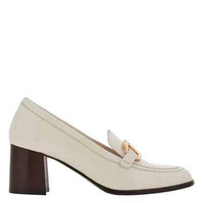 Ferragamo Heeled Loafer With Gancini Ornament In White