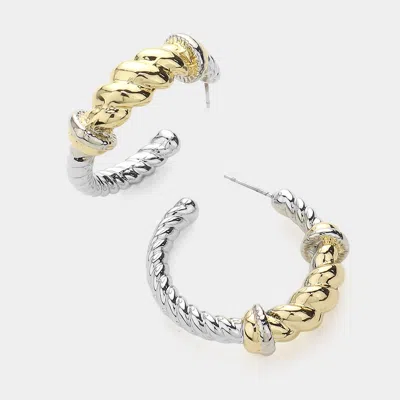 Fashnzfab 14k Gold Plated Two Tone Twisted Hoop Earrings - Two Tone In Silver
