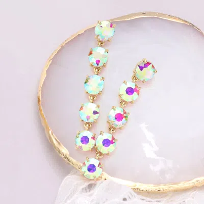 Fashnzfab Round Stone Link Dangle Evening Earrings - Ab, Gold In Brown