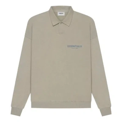 Essentials Fear Of God  Ss21 Long Sleeve French Terry Polo Shirt 'moss' In Neutral
