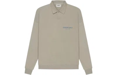 Essentials Fear Of God  Ss21 Long Sleeve French Terry Polo Shirt 'moss' In Neutral