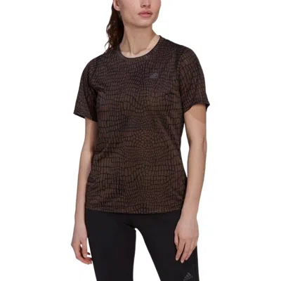 Adidas Originals (wmns) Adidas Run Icons Crocodile Print Running T-shirt 'black' In Brown