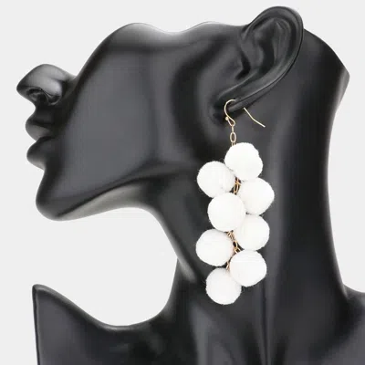 Fashnzfab Pom Pom Cluster Vine Dangle Earrings - White In White