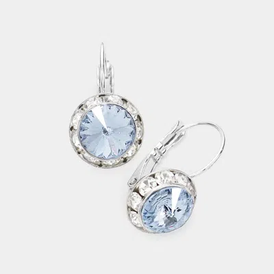 Fashnzfab Rivoli Cut Genuine Crystal Lever Back Earrings - Light Blue In Silver