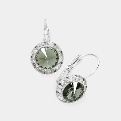 Fashnzfab Rivoli Cut Genuine Crystal Lever Back Earrings - Black Diamond In Gray