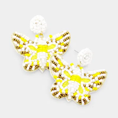 Fashnzfab Felt Back Multi Bead Butterfly Earrings - White In Yellow
