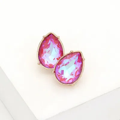 Fashnzfab Teardrop Stone Stud Earrings - Red In Pink