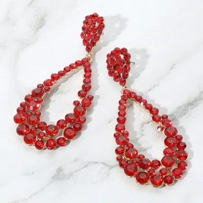 Fashnzfab Crystal Bubble Cluster Teardrop Evening Earrings - Red In Red