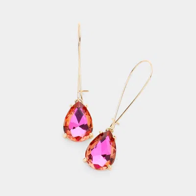 Fashnzfab Teardrop Stone Dangle Evening Earrings - Ab, Pink In Gold