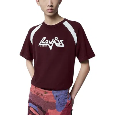 Pre-owned Louis Vuitton Cotton Intarsia Crewneck T-shirt 'plum Red' In Burgundy