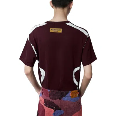 Pre-owned Louis Vuitton Cotton Intarsia Crewneck T-shirt 'plum Red' In Burgundy
